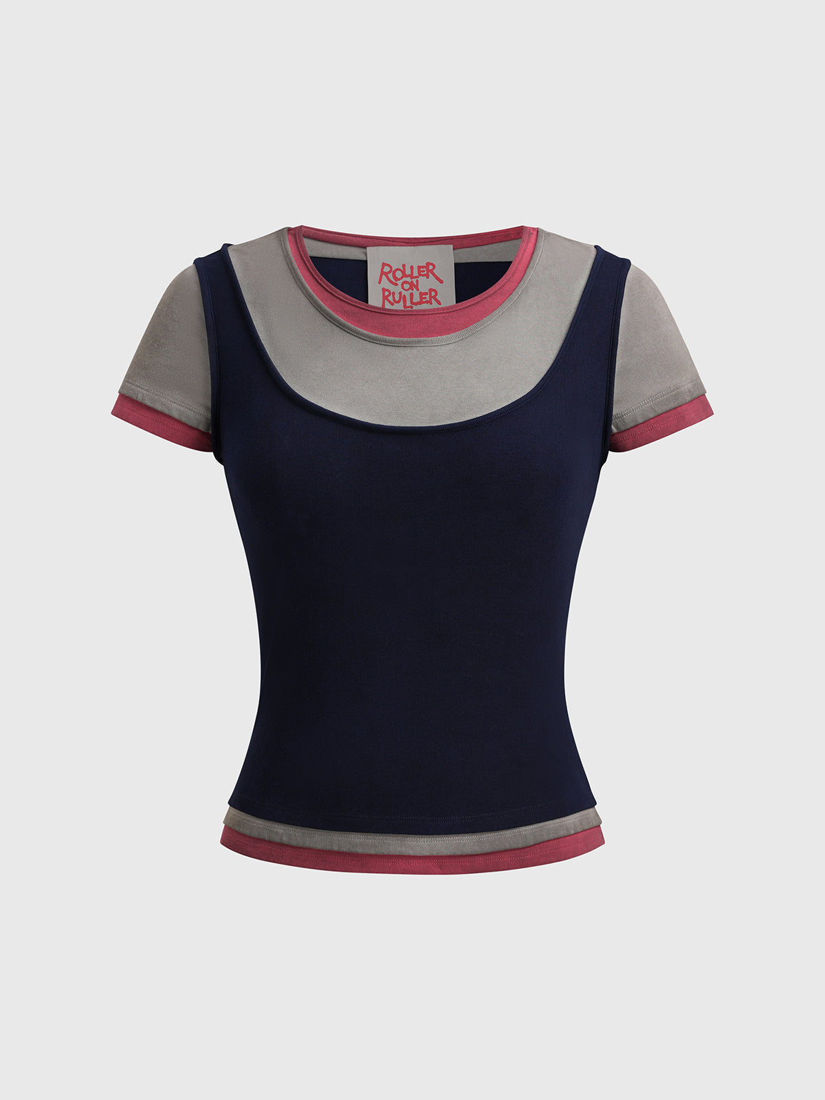 Split Mood Faux Layer Tee – Navy Red