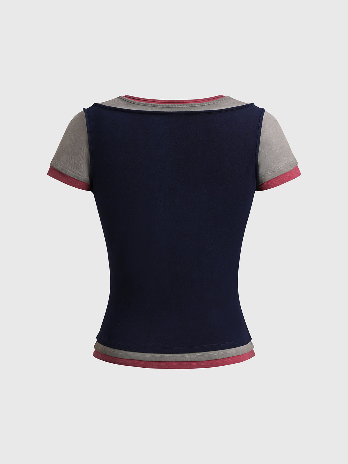 Split Mood Faux Layer Tee – Navy Red