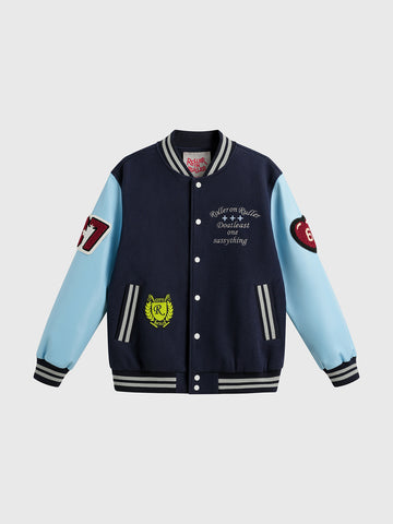 No.6 Heartline Varsity Jacket - Navy Red