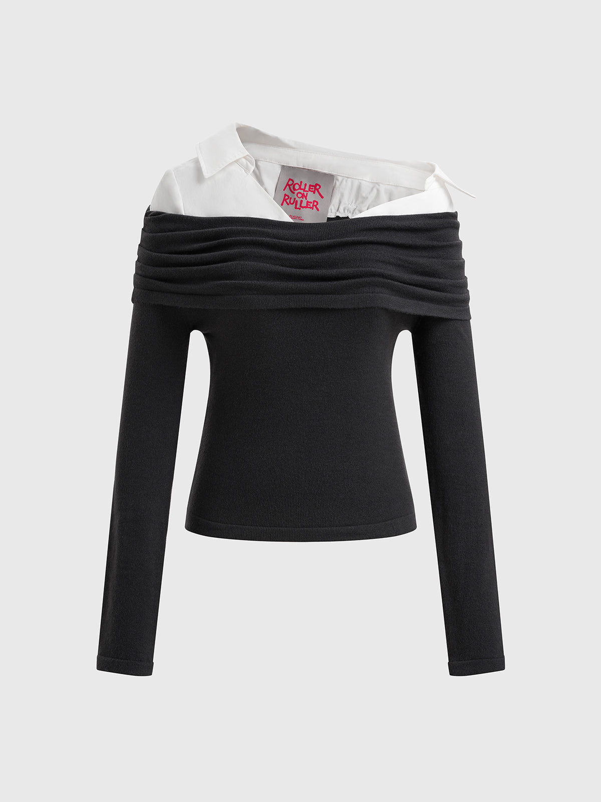 Whisper Fold Knit Top – Charcoal Ivory
