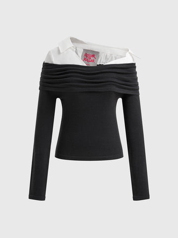 Whisper Fold Knit Top – Charcoal Ivory