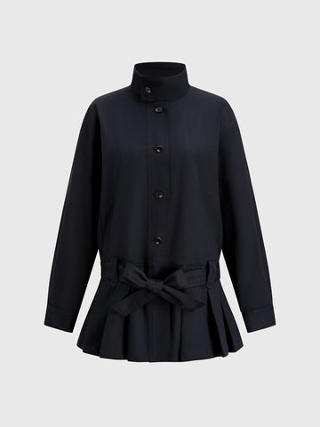 Ribbon Fold Leather Jacket – Midnight Navy
