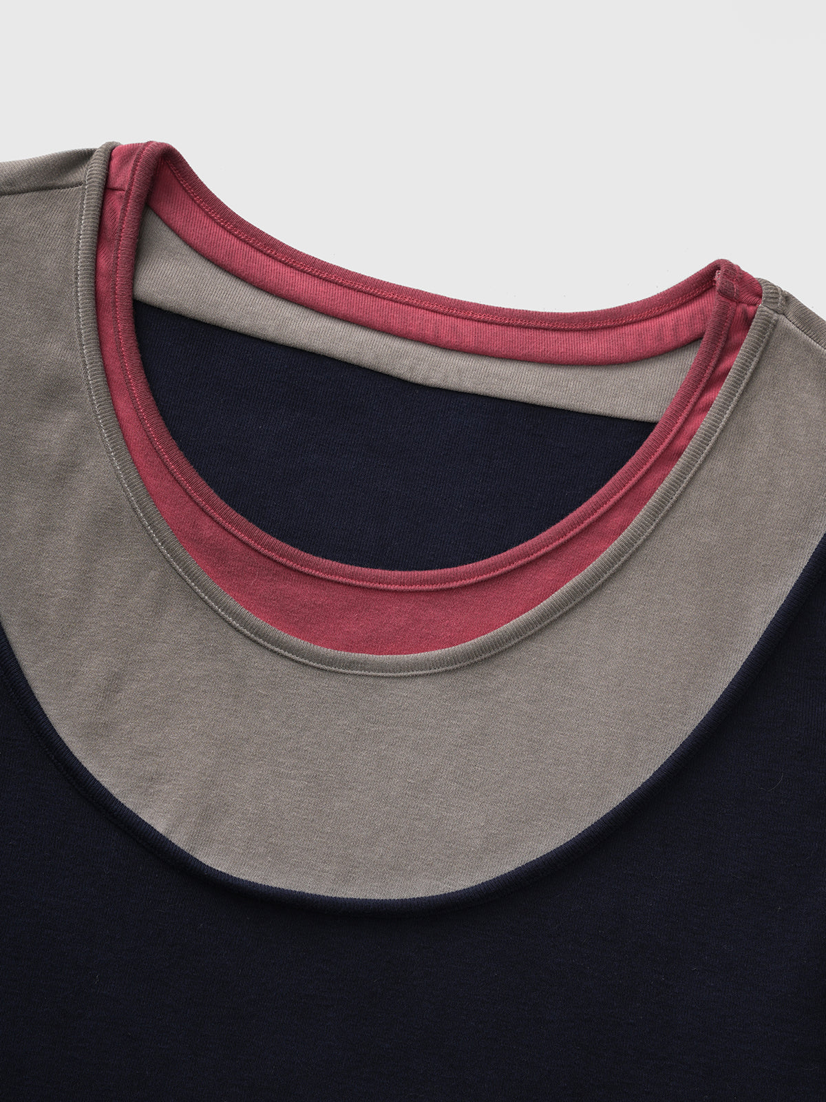 Split Mood Faux Layer Tee – Navy Red