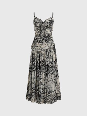 Ink Painting Floral Maxi Dress – Ivory Smoke