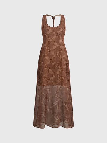 Cocoa Hour Halter Maxi Dress – Chocolate Plaid