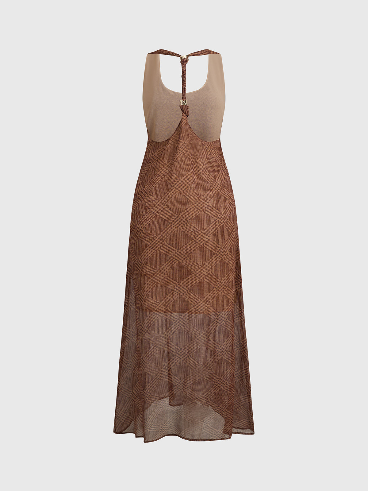Cocoa Hour Halter Maxi Dress – Chocolate Plaid