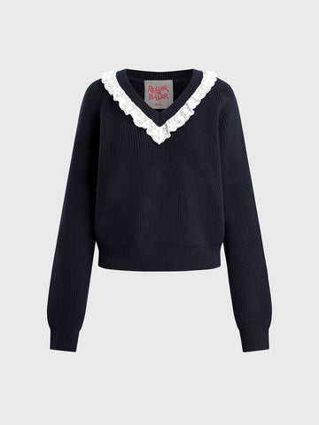 Little Whisper Knit Top – Navy Cream