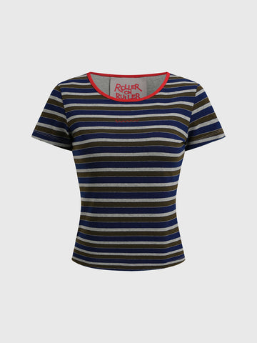 Offbeat Stripe Fitted Tee - Grey Black