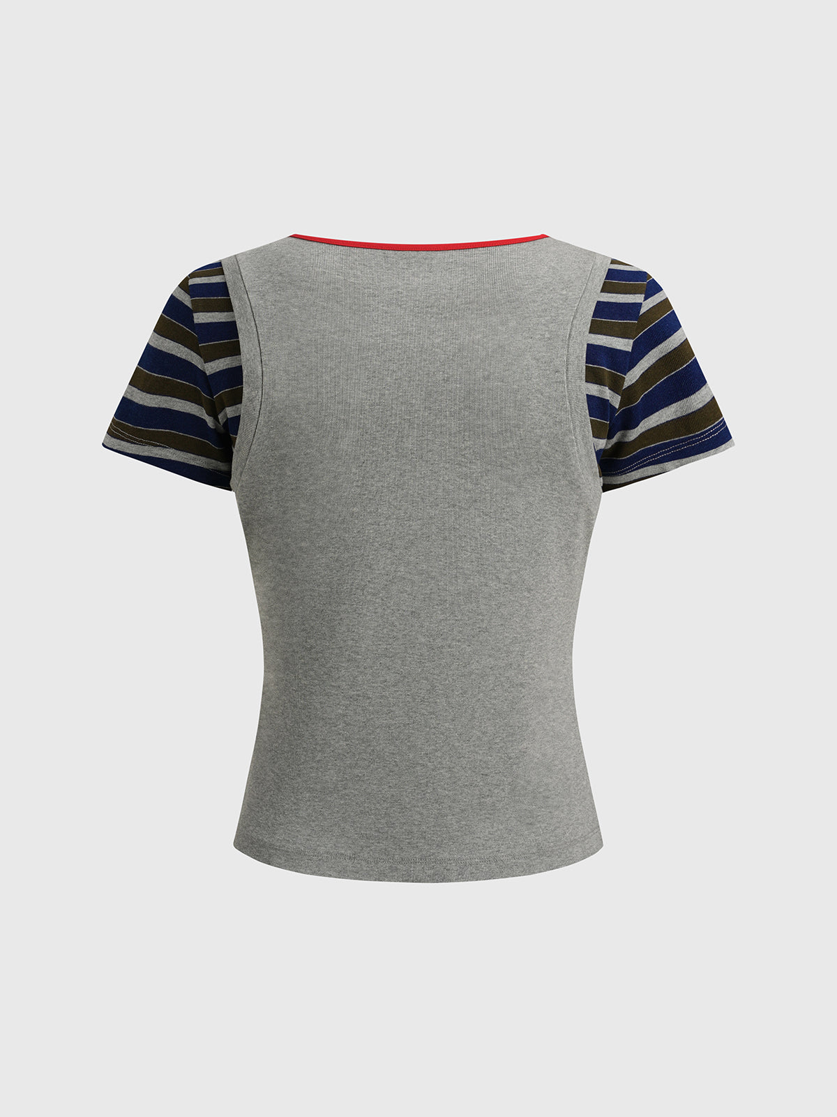 Offbeat Stripe Fitted Tee - Grey Black