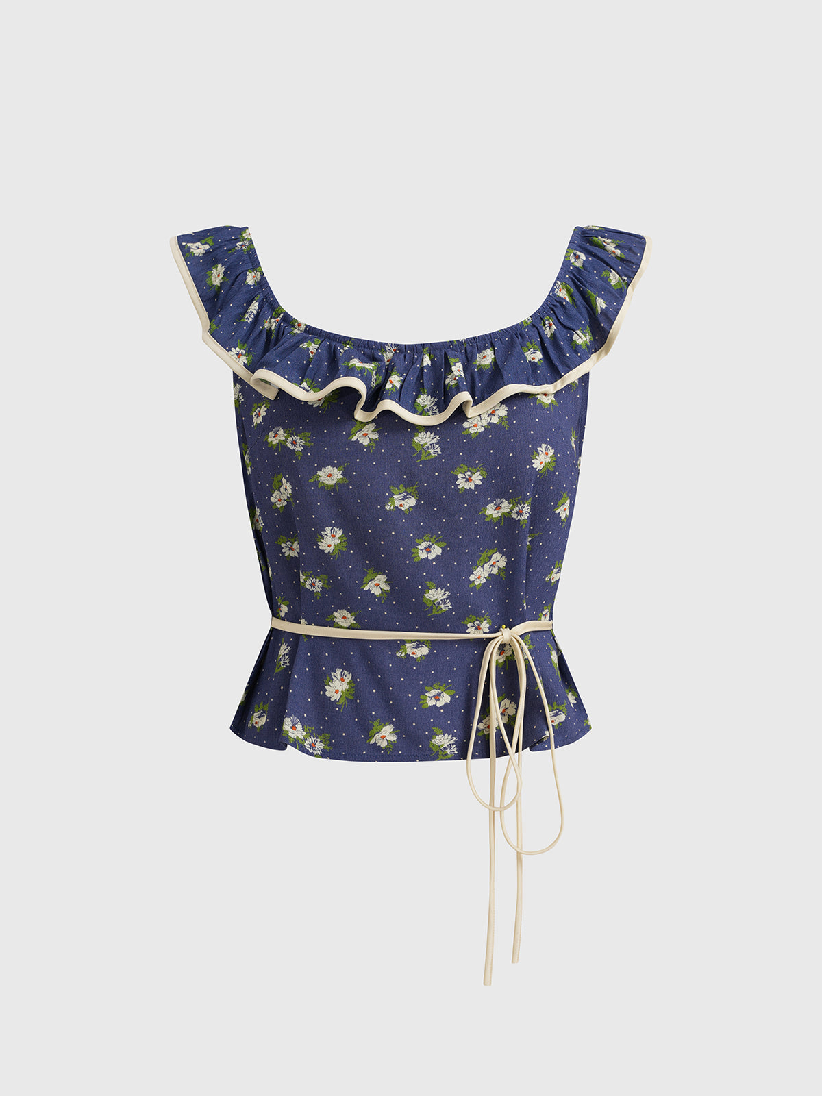 Petal Mood Ruffle Tank – Navy Bloom