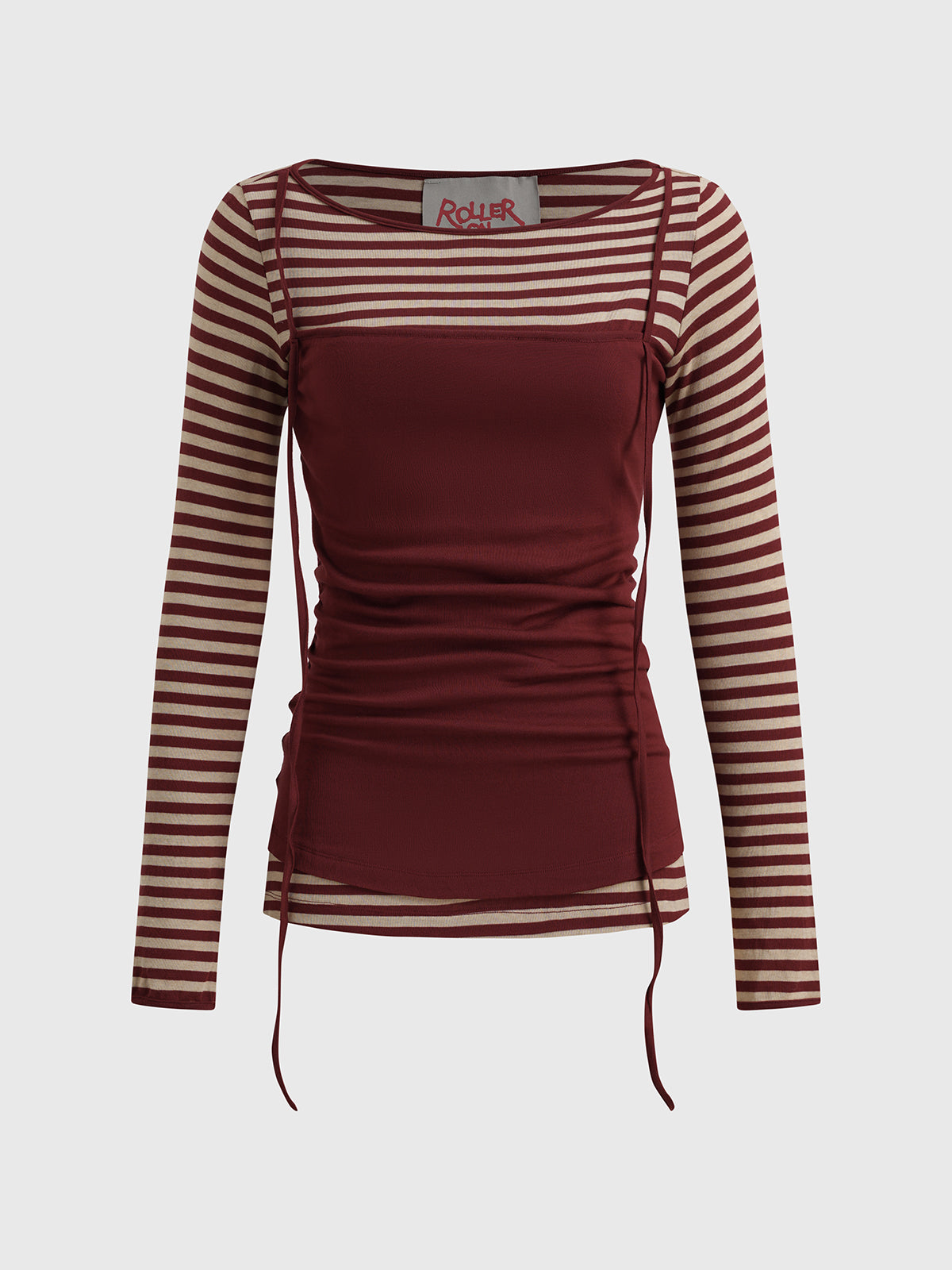 Metro Stripe Dual Sleeve Top – Burgundy Line