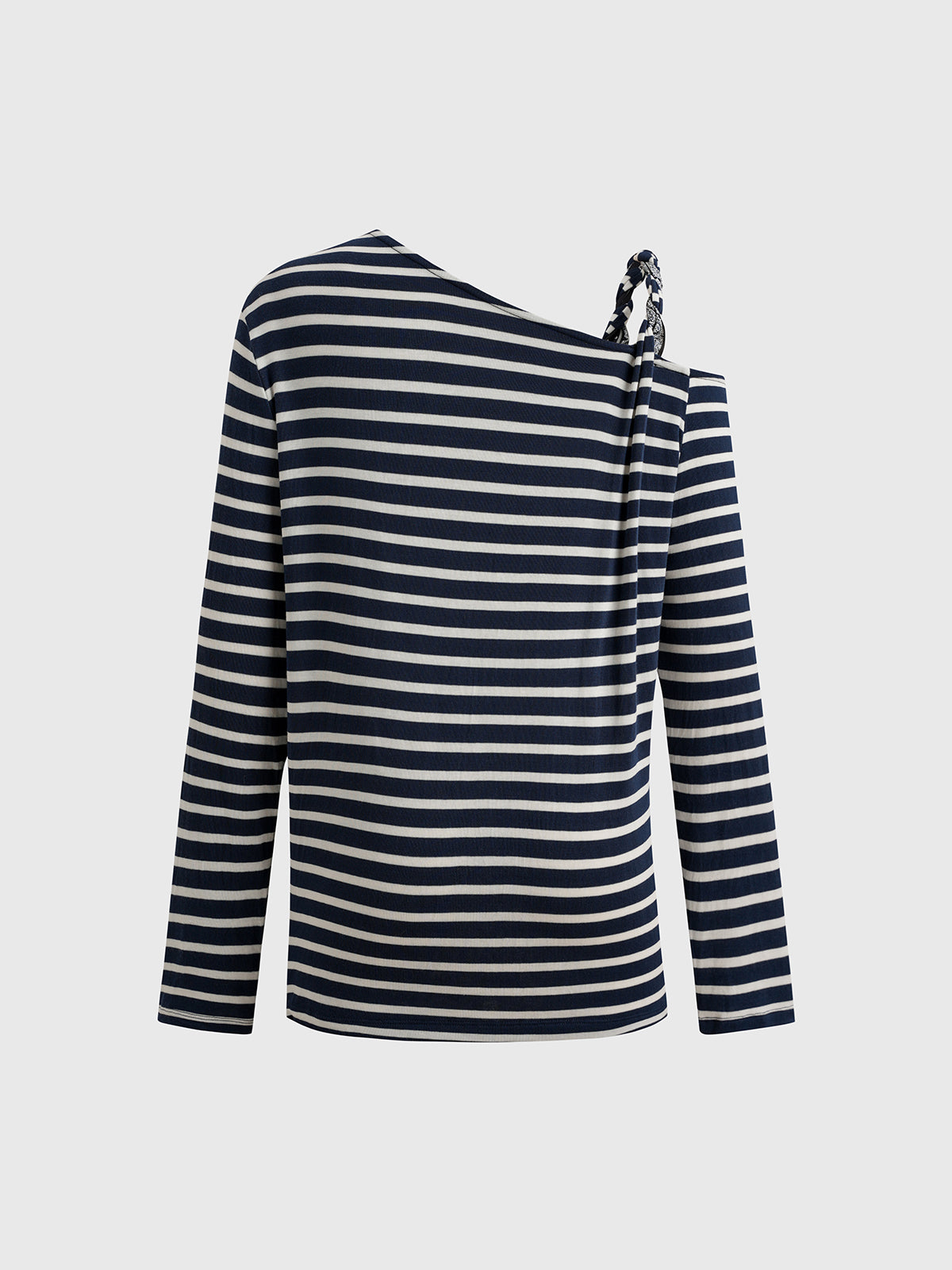 Tilted Shoulder Stripe Sleeve Top - Black White