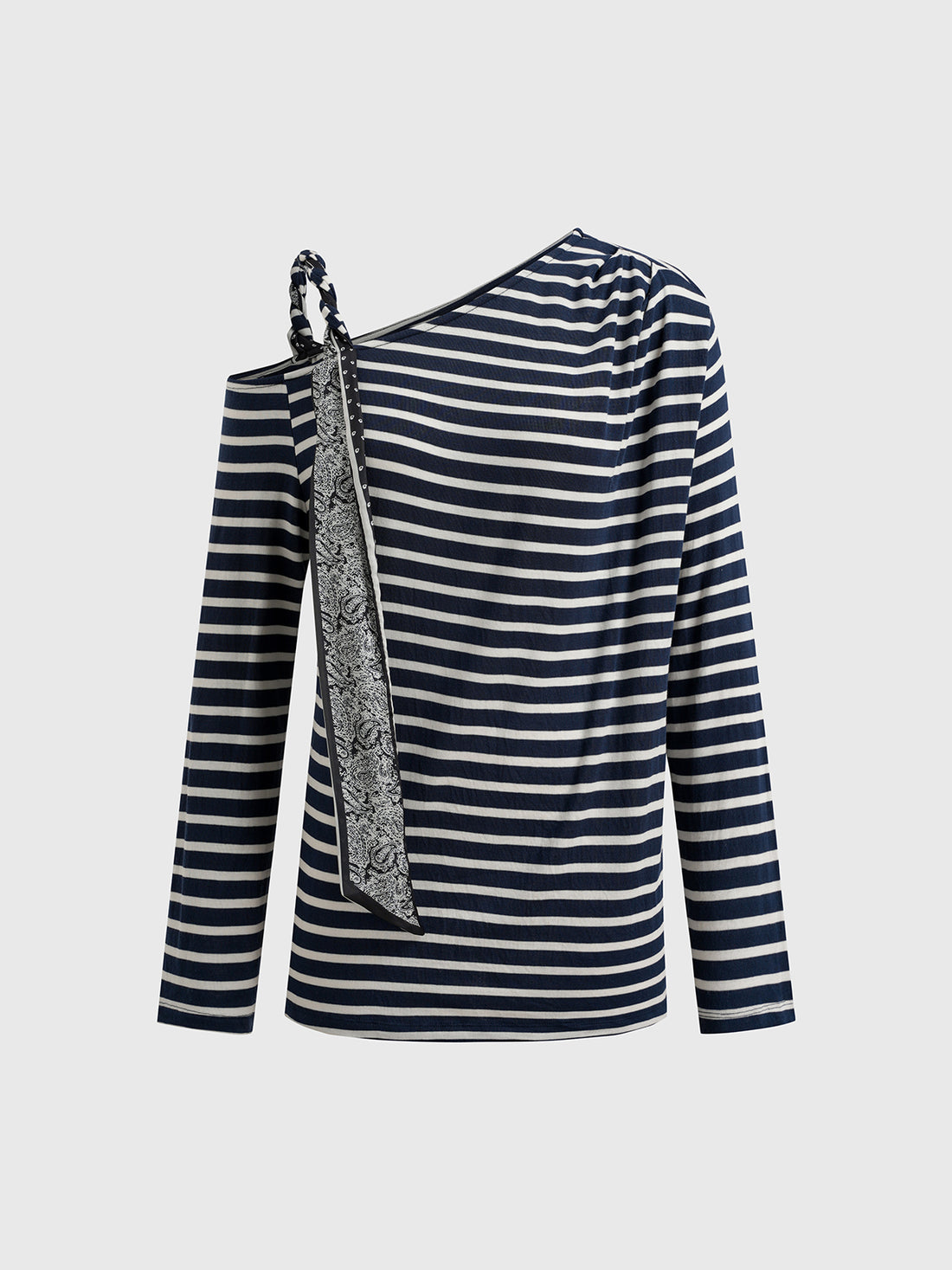 Tilted Shoulder Stripe Sleeve Top - Black White
