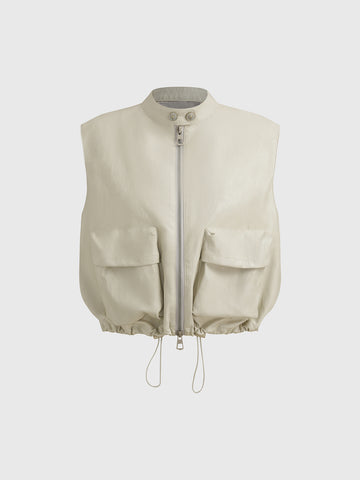Clean Cut Leather Vest - Cream White