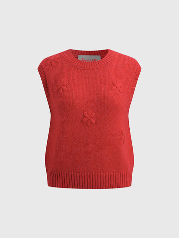 Floral Pop Knit Tank – Ruby Red