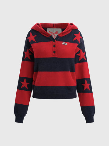 Starboard Knit Hoodie – Red Navy