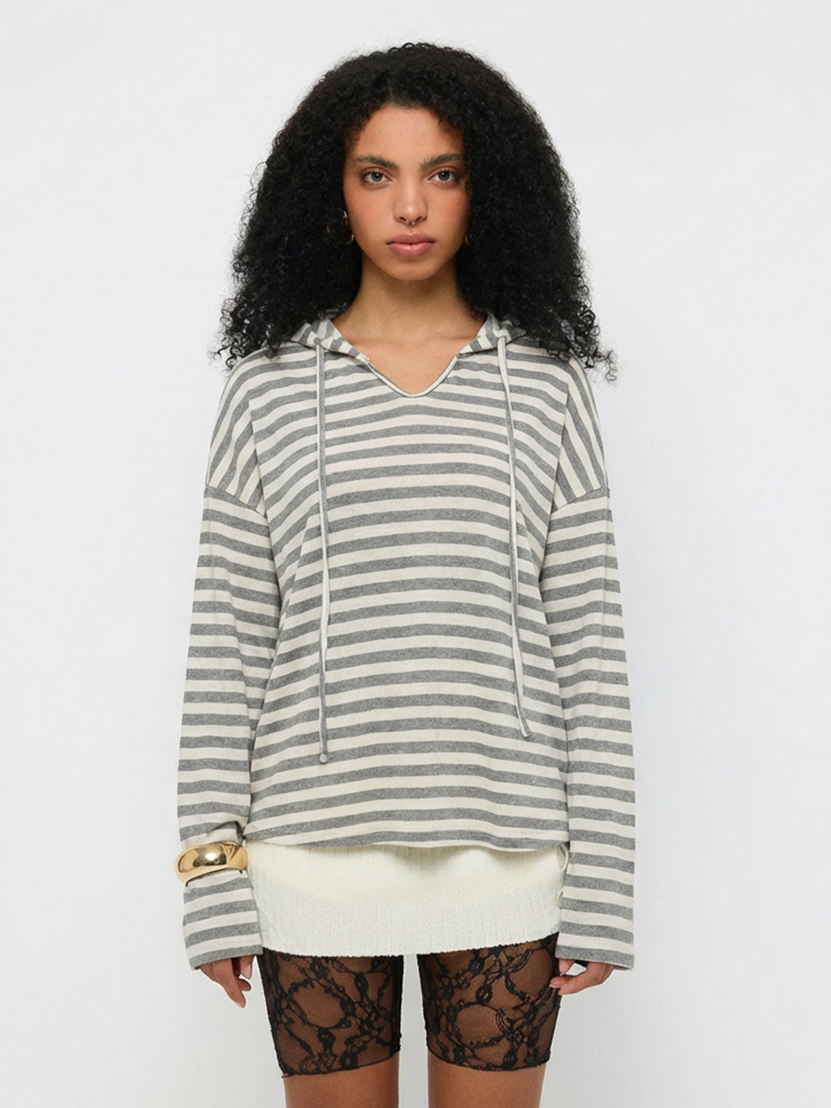 Line Break Stripe Hoodie – Ink White