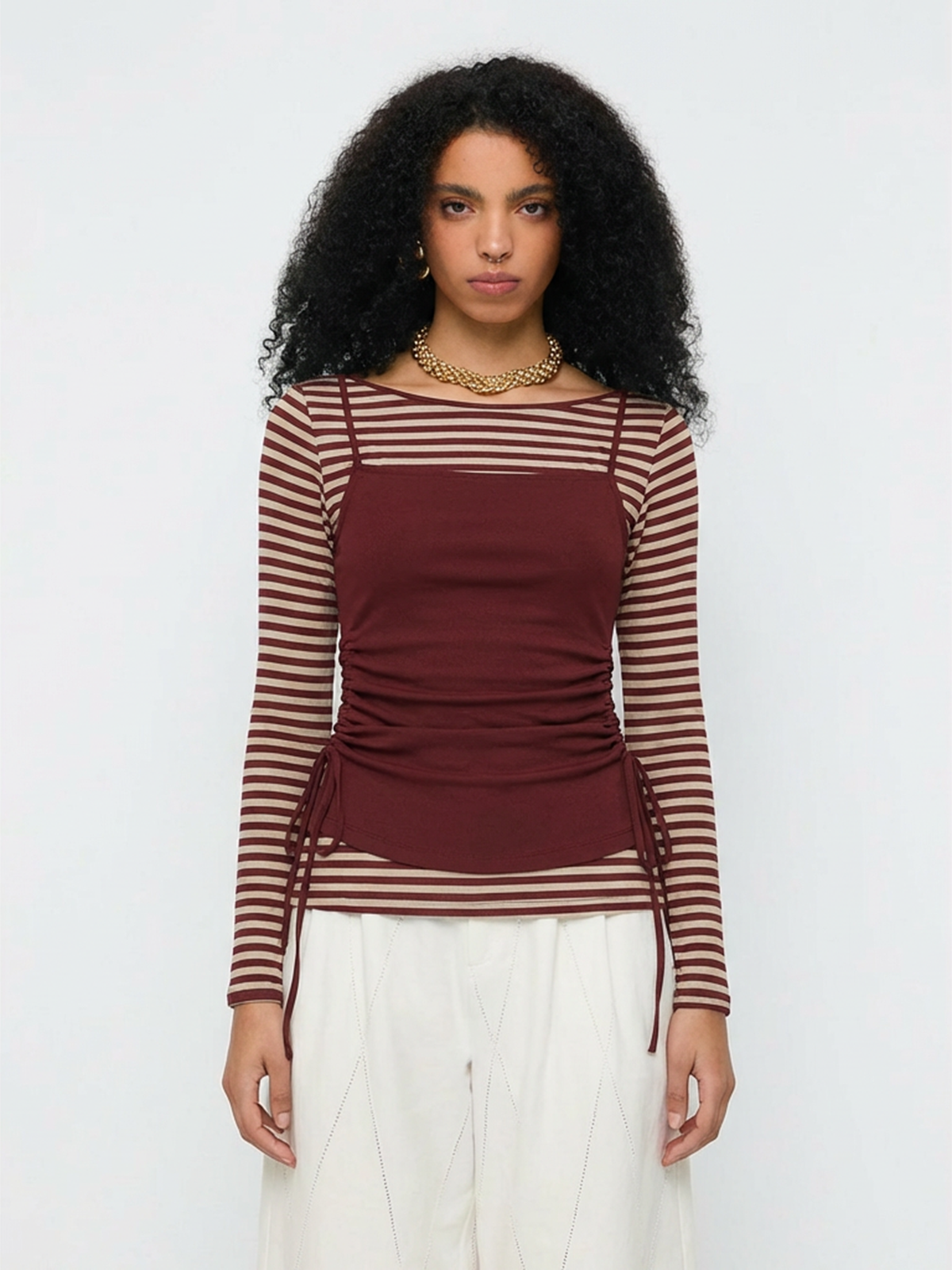 Metro Stripe Dual Sleeve Top – Burgundy Line