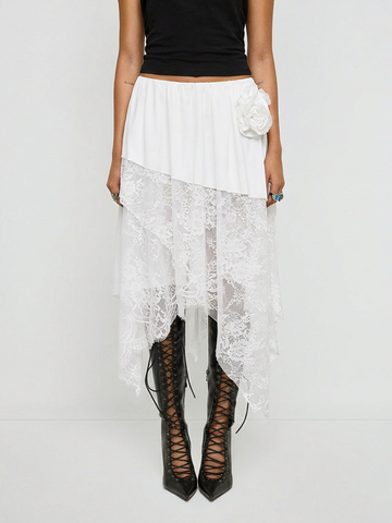 Uneven Air Lace Skirt – Cloud White
