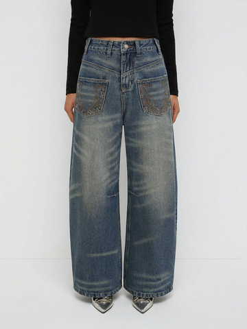 Contour Stitch Denim Barrel Pants – Deep Indigo