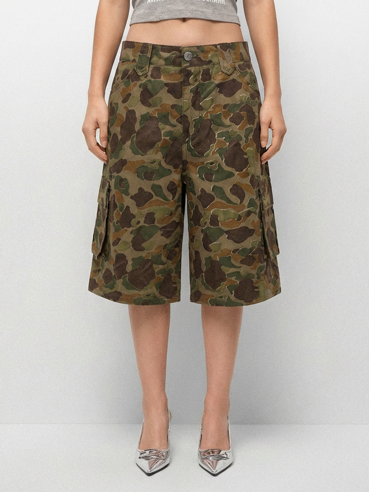 Camo Clash Straight Midi Pants – Forest Green
