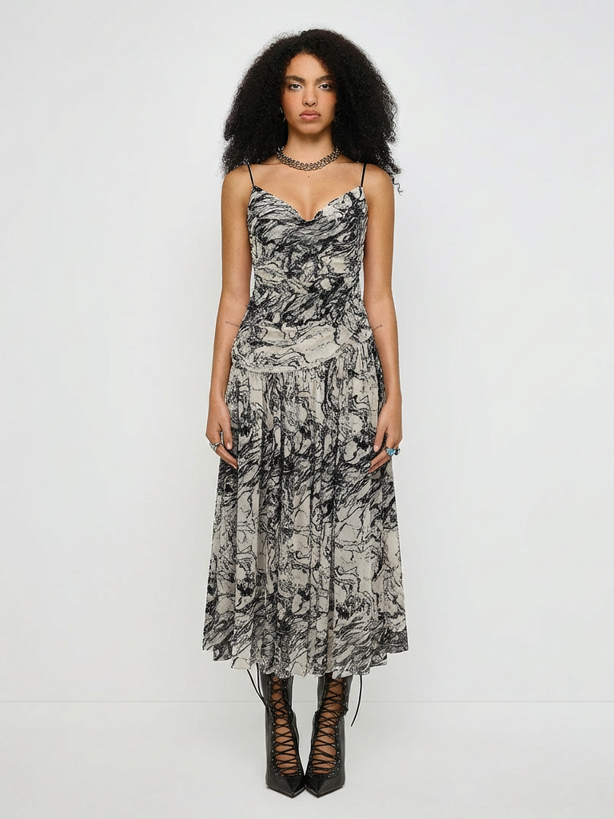 Ink Painting Floral Maxi Dress – Ivory Smoke