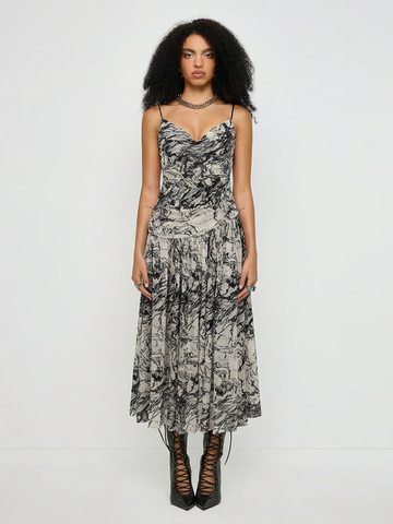 Ink Painting Floral Maxi Dress – Ivory Smoke