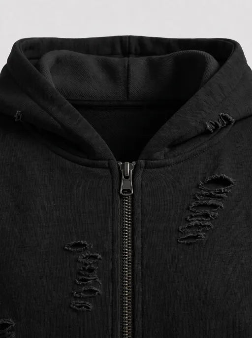 Co-ed Dorm Baggy Washed Sleeveless Zip-up Hoodie - Black