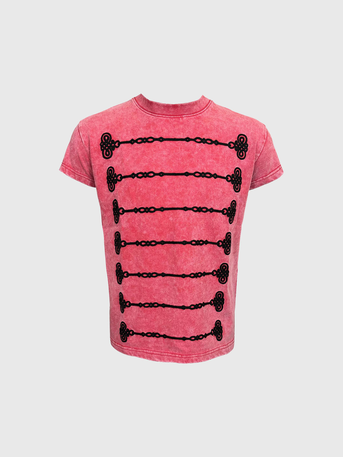 Brick Lane Skimming-fit Grunge Striped Graphic Tee -Pink