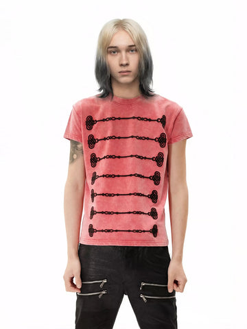 Brick Lane Skimming-fit Grunge Striped Graphic Tee -Pink