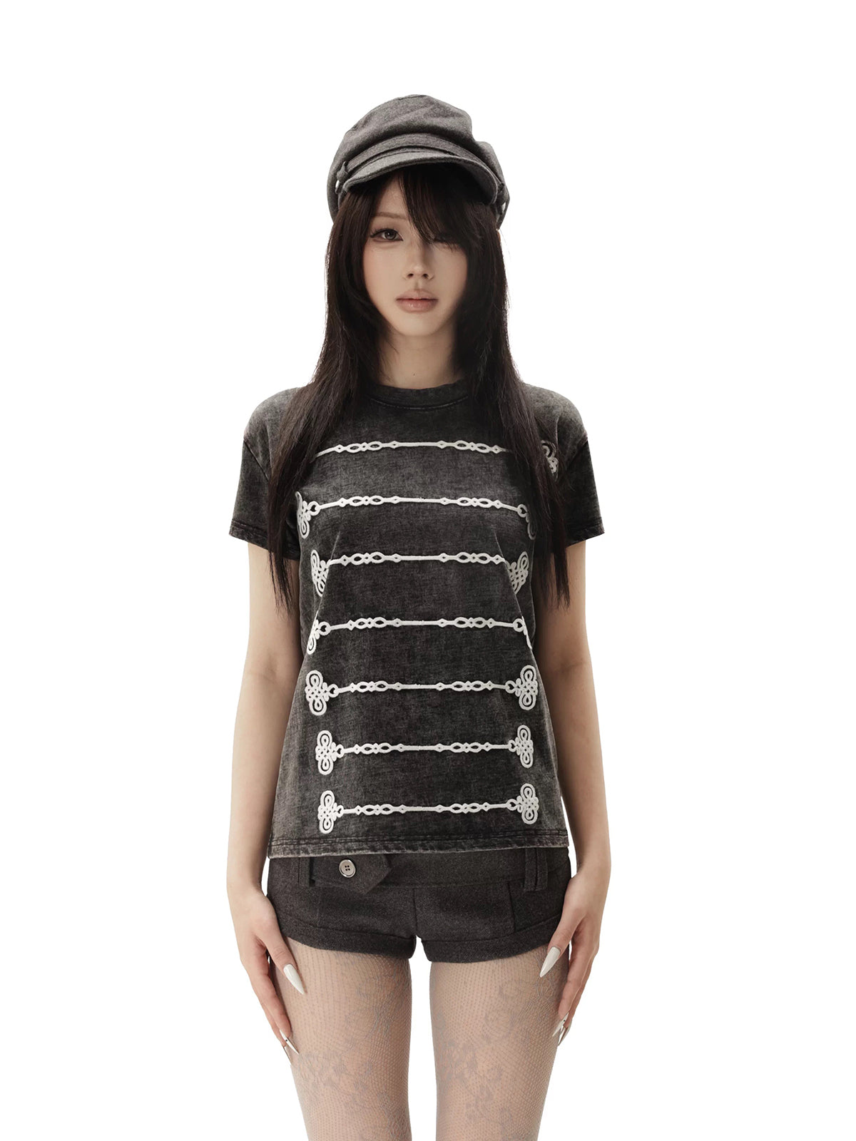 Brick Lane Skimming-fit Grunge Striped Graphic Tee -Vintage Black