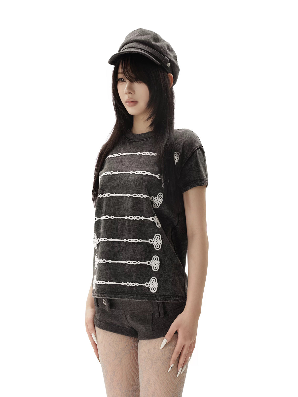 Brick Lane Skimming-fit Grunge Striped Graphic Tee -Vintage Black