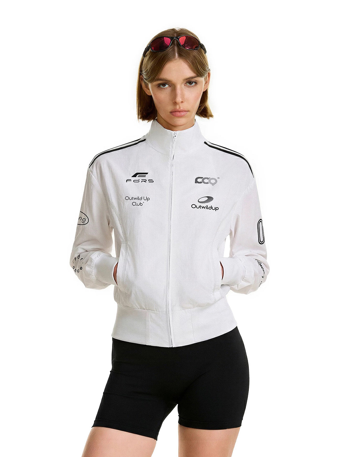 Lace Court Skimming-fit Moto Colorblock Track Jacket -Sporty White