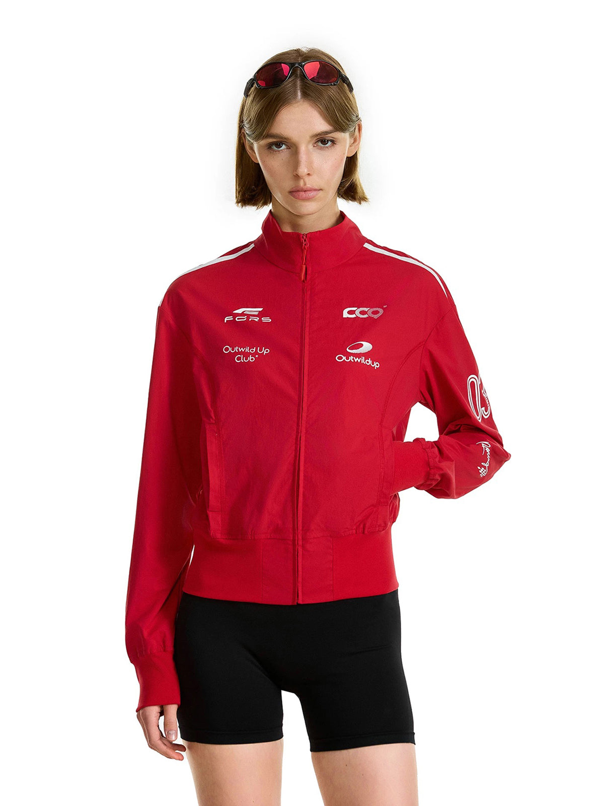 Lace Court Skimming-fit Moto Colorblock Track Jacket -- Racing Red
