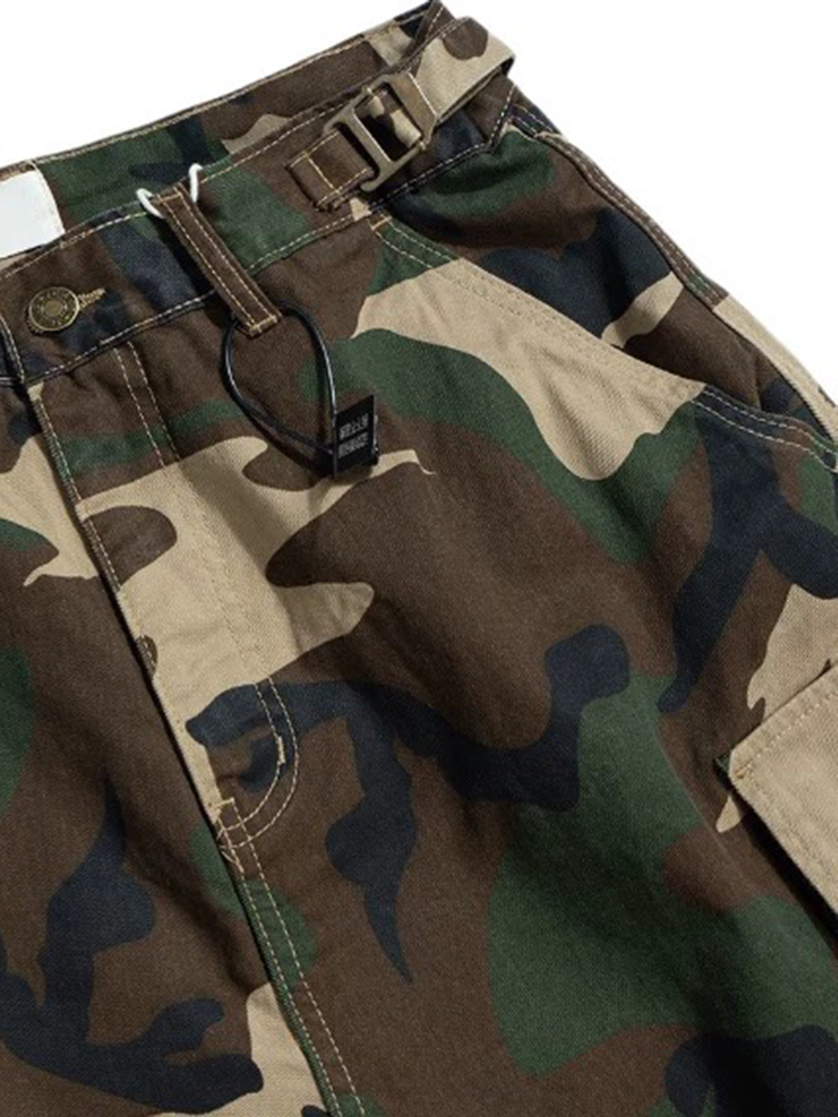 Brick Lane Wide-leg Camouflage Cargo Shorts -- Khaki Camo