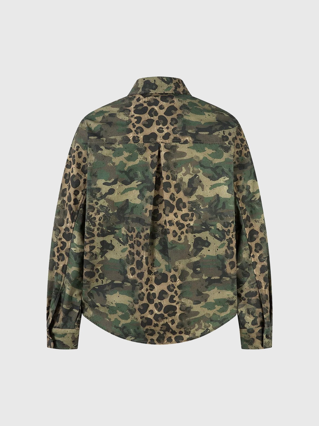 Brick Lane Baggy-fit Camouflage Leopard Print Shirt Jacket -- Olive Camo