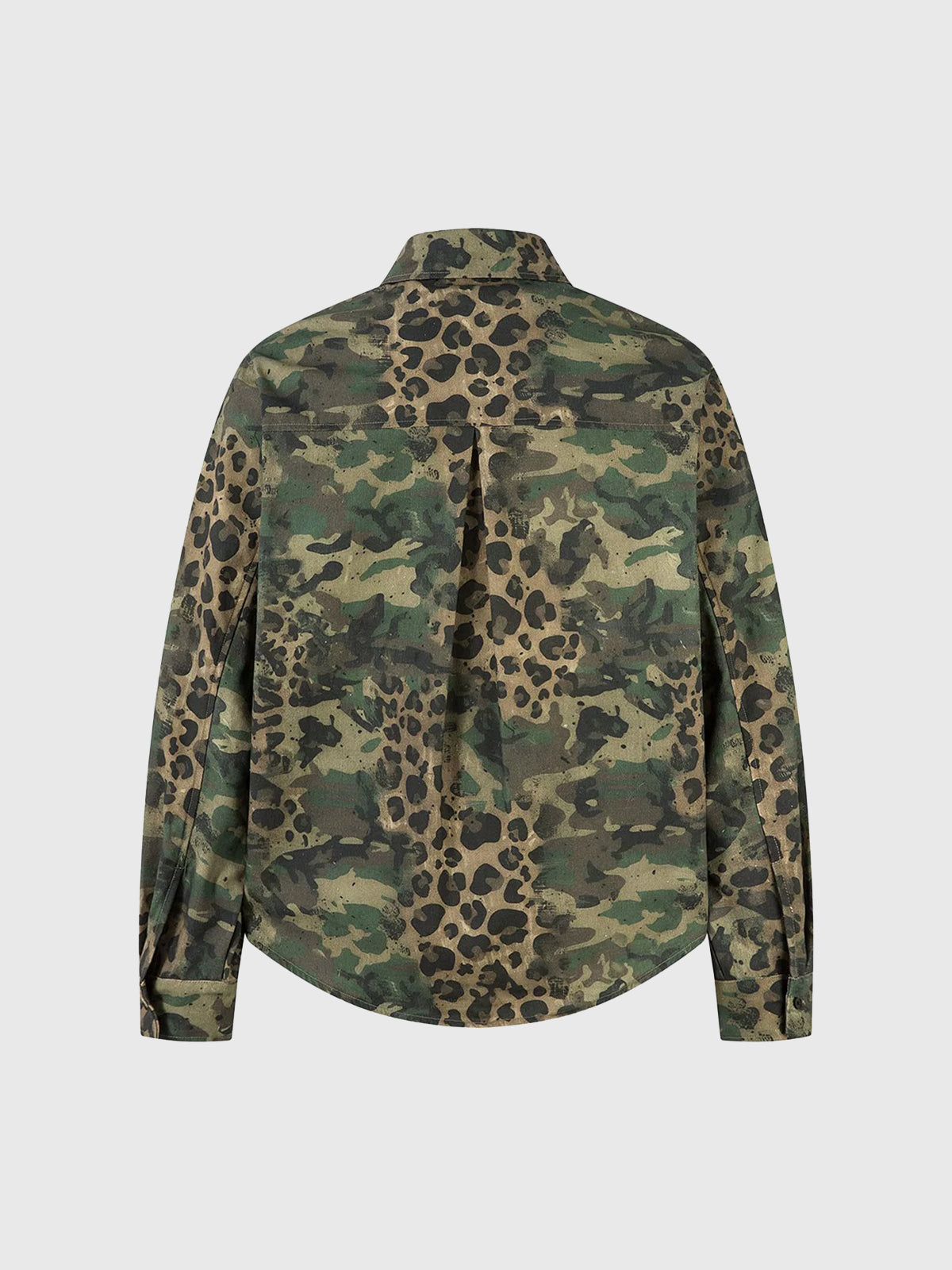 Brick Lane Baggy-fit Camouflage Leopard Print Shirt Jacket -- Olive Camo