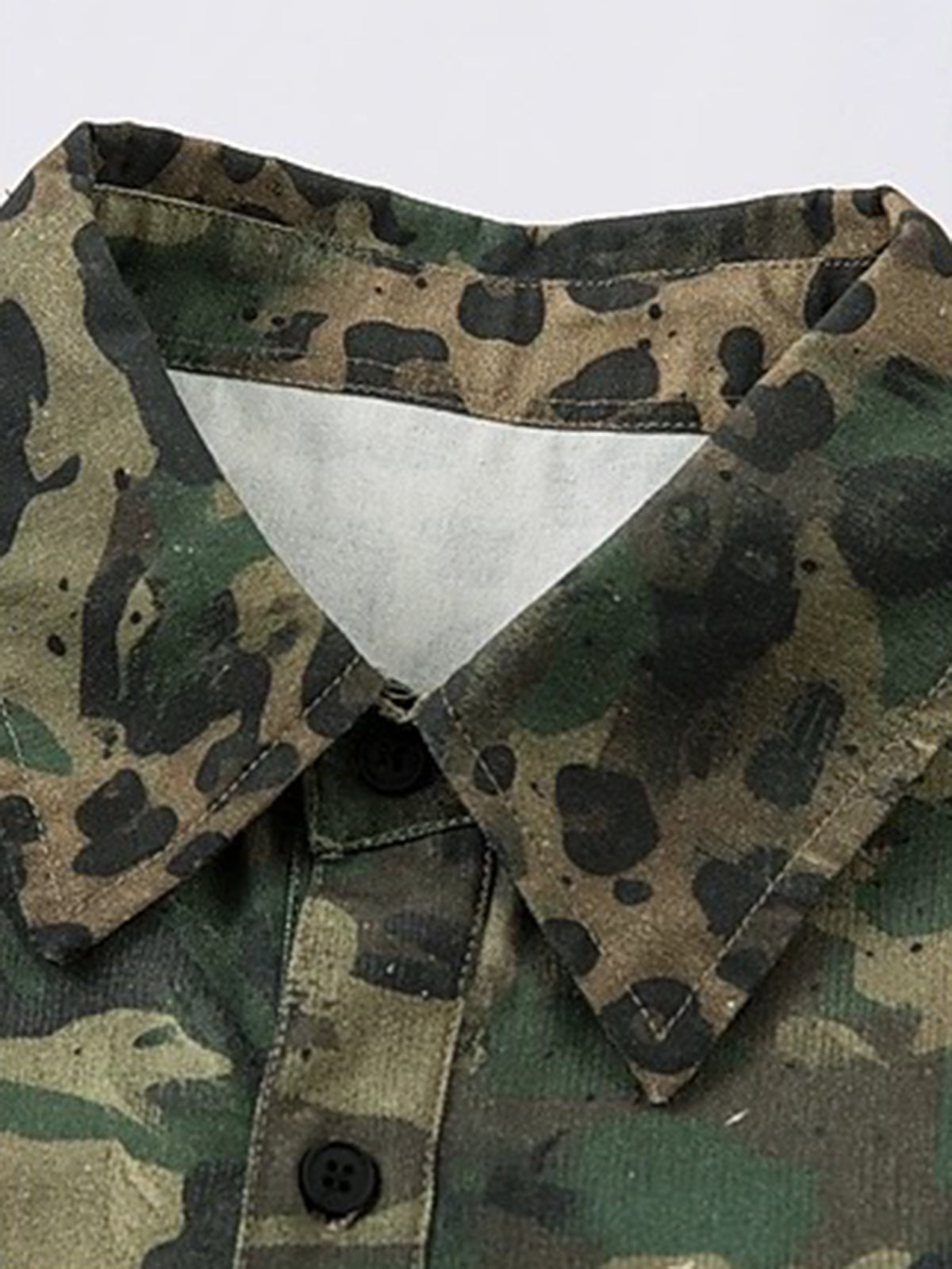 Brick Lane Baggy-fit Camouflage Leopard Print Shirt Jacket -- Olive Camo
