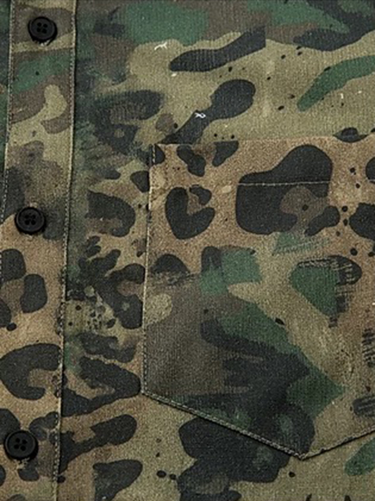 Brick Lane Baggy-fit Camouflage Leopard Print Shirt Jacket -- Olive Camo