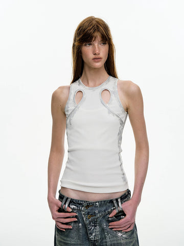 Brick Lane Skimming-fit Cut-out Distressed Tank Top -- Off-White