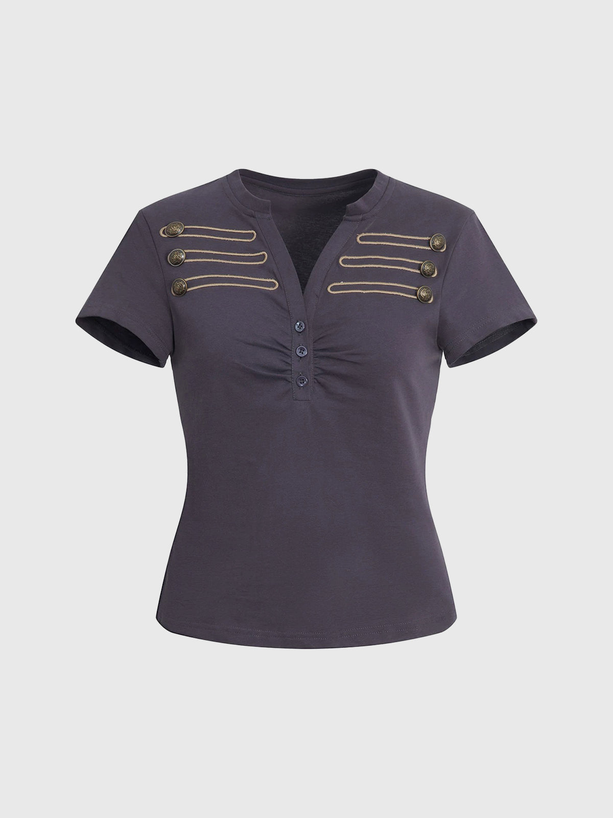 Brick Lane Skimming-fit Vintage V-Neck Graphic Tee -- Charcoal Gray