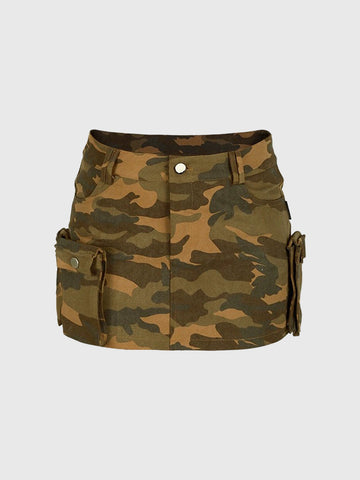 Brick Lane Skimming-fit Camouflage Cargo Mini Skirt -- Desert Camo