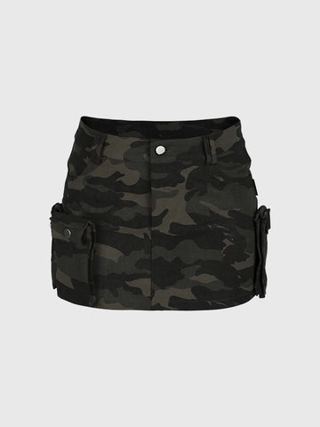Brick Lane Skimming-fit Camouflage Cargo Mini Skirt -- Dark Camo