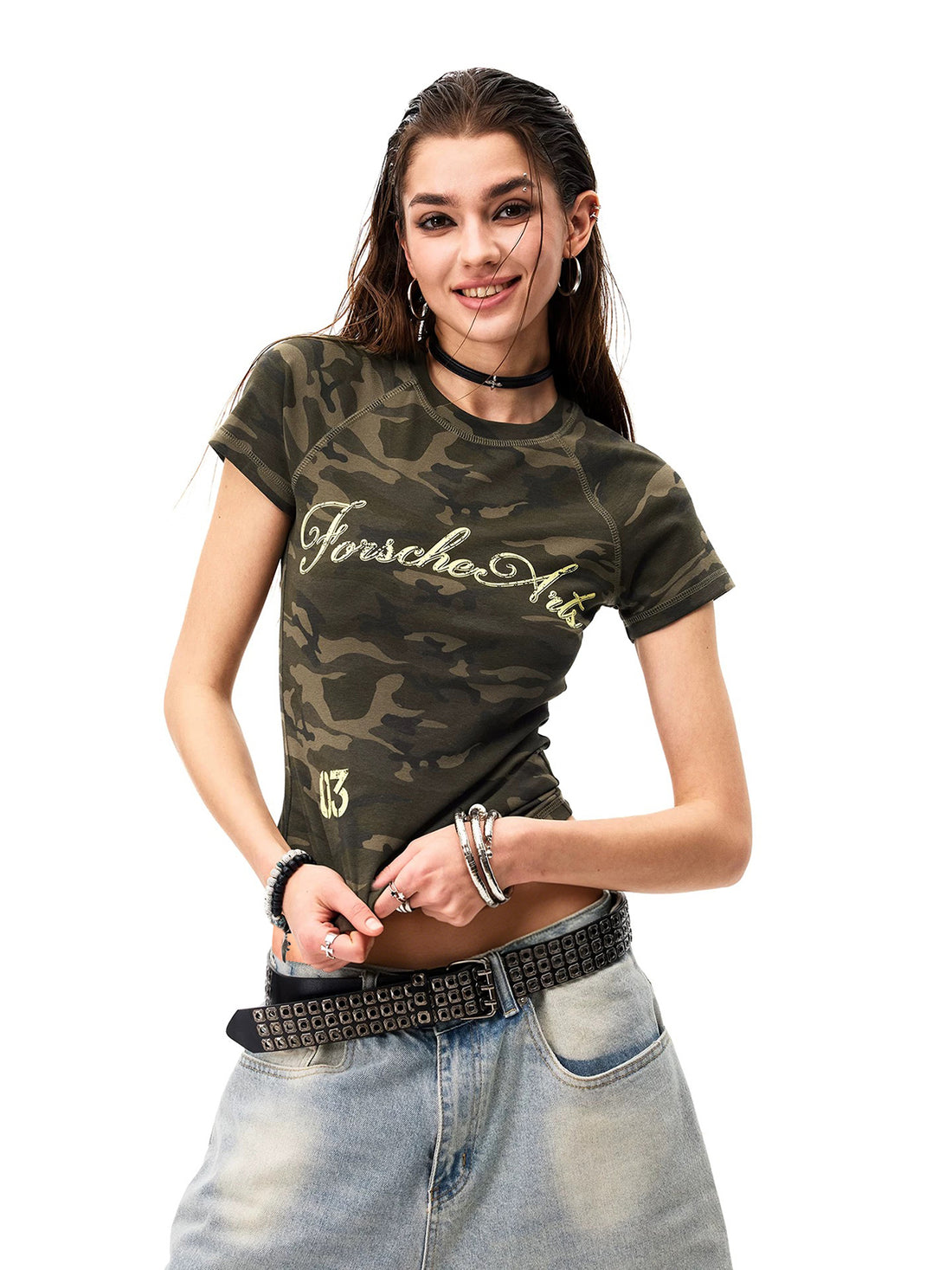 Brick Lane Skimming-fit Camouflage Tee -- Khaki Green