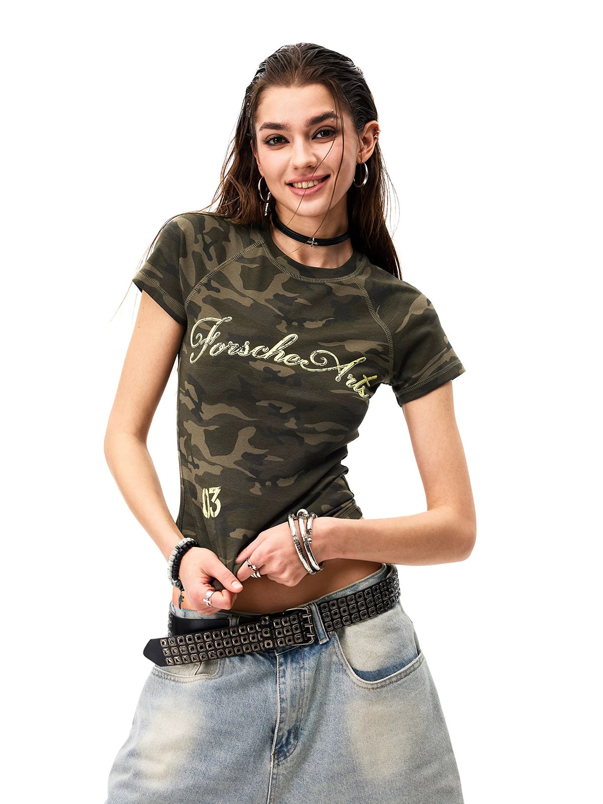 Brick Lane Skimming-fit Camouflage Tee -- Khaki Green