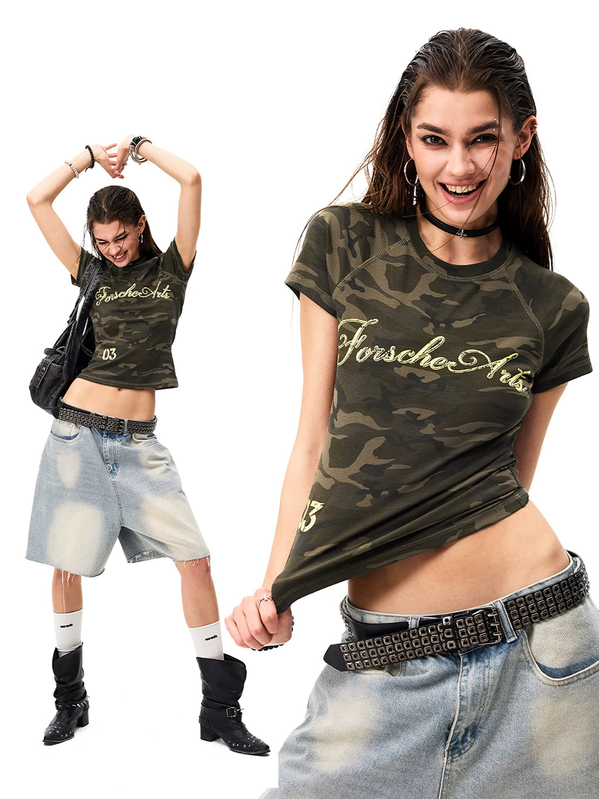 Brick Lane Skimming-fit Camouflage Tee -- Khaki Green