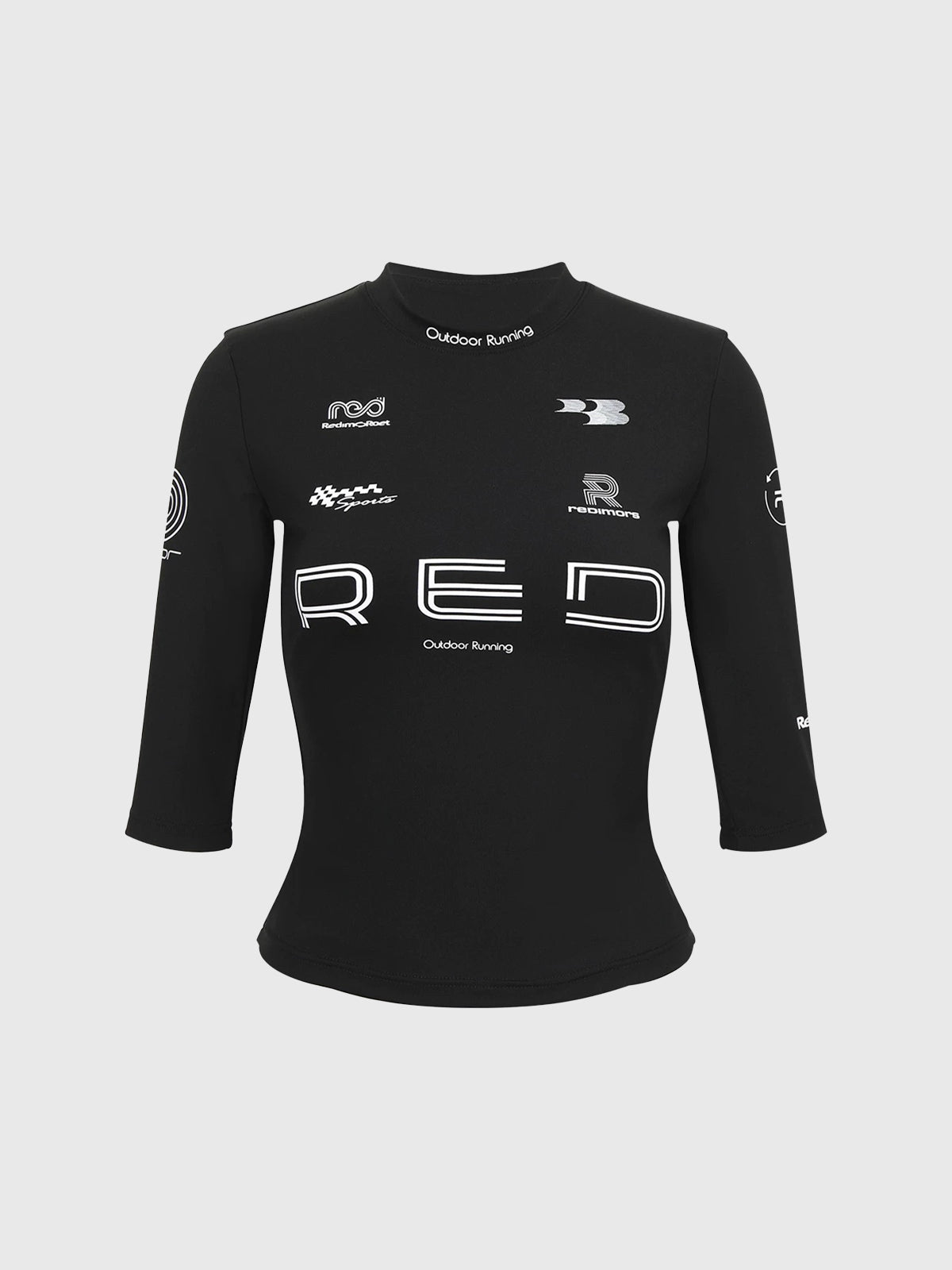 Lace Court Skimming-fit Moto Graphic 3/4 Sleeve Tee -- Black