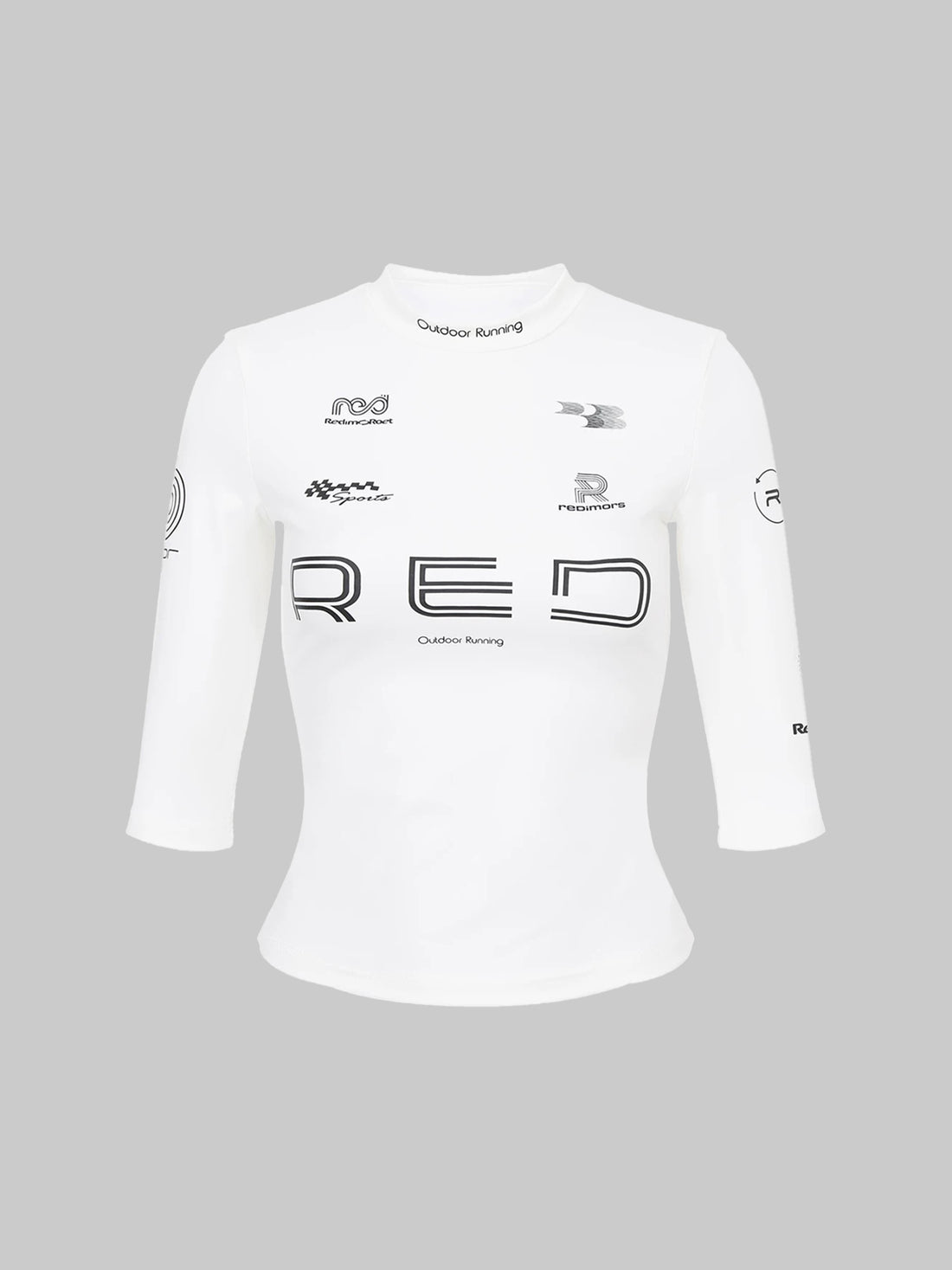 Lace Court Skimming-fit Moto Graphic 3/4 Sleeve Tee -- White