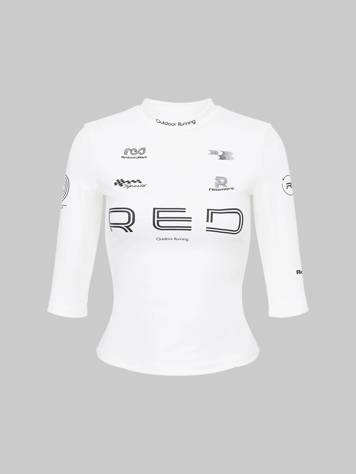 Lace Court Skimming-fit Moto Graphic 3/4 Sleeve Tee -- White