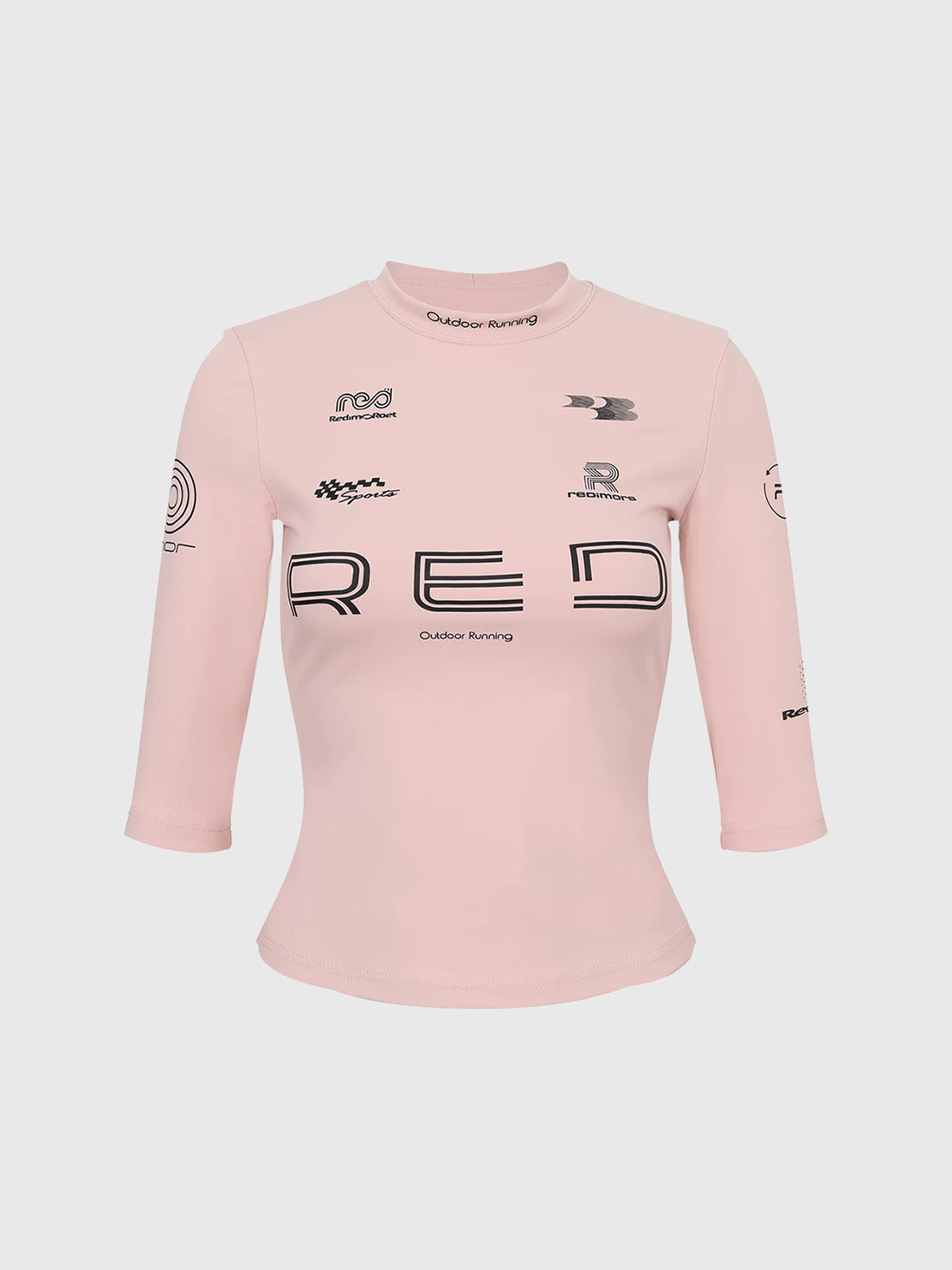 Lace Court Skimming-fit Moto Graphic 3/4 Sleeve Tee -- Pink